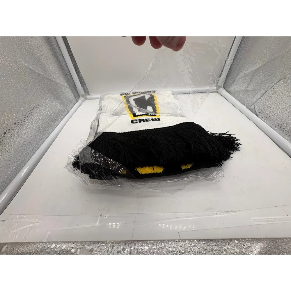 New Columbus Crew SC MLS Soccer Knit Scarf White Black Yellow Fringe